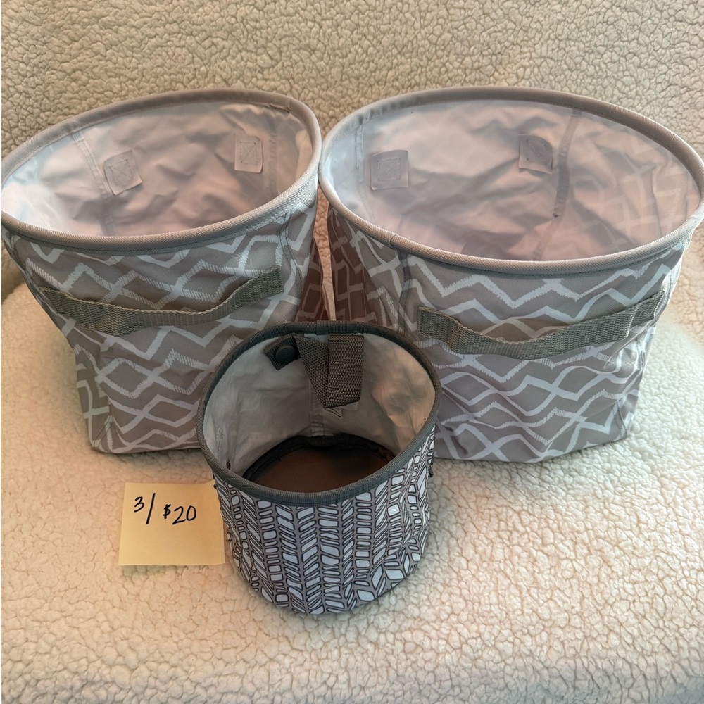 Thirty-One Gray and White Patterned Baskets